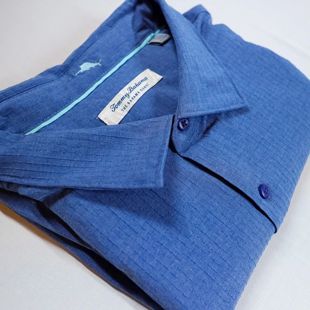 Tommy Bahama The Bahama Coast IslandZone Shirt 3XLT Blue Performance‎ Textured